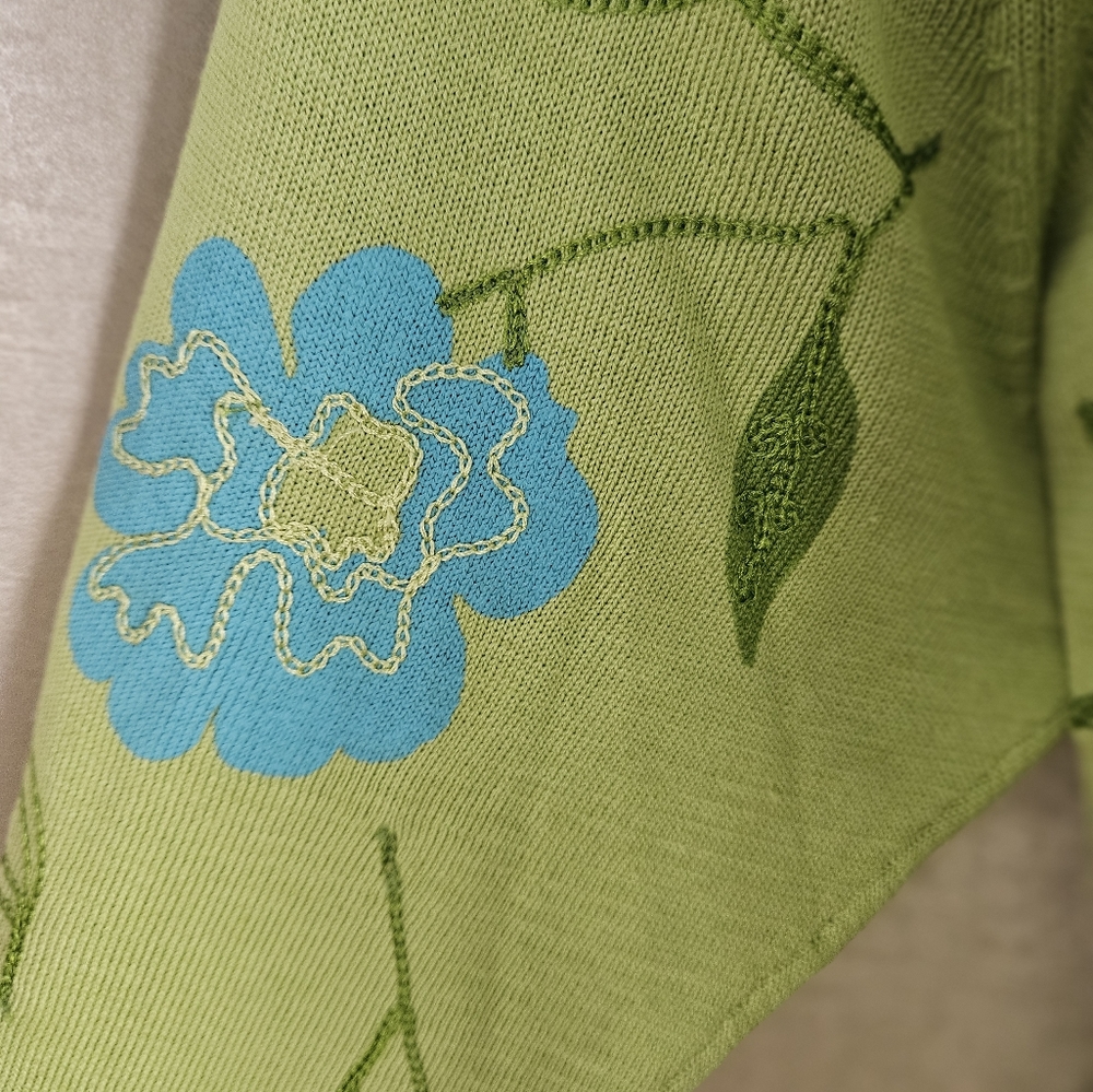 NWOT David Brooks green blue embroider floral silk cardigan sweater Women XLarge - Picture 4 of 9